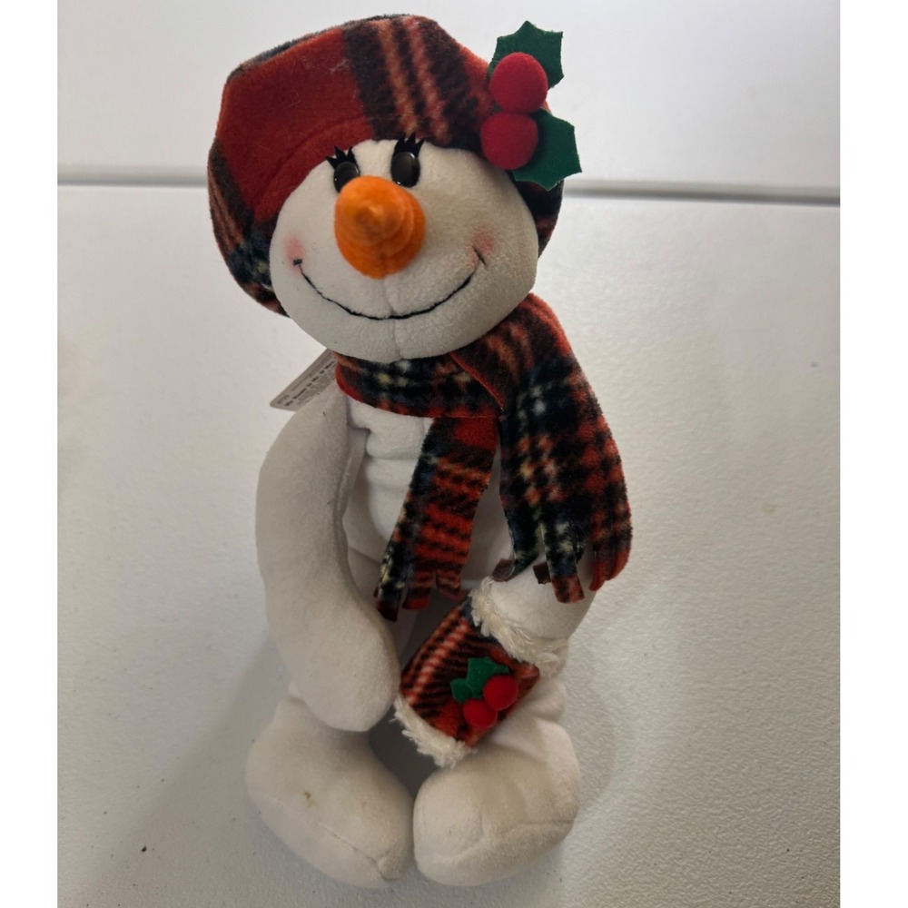 VTG Gund Gotta Getta Gund Snowman Plush Red Plaid Hat Scarf‎ Christmas Holiday